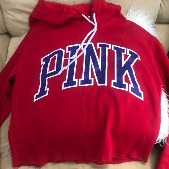PINK Victoria's Secret Sweaters - Red cropped hoodie pink by Victoria secrets